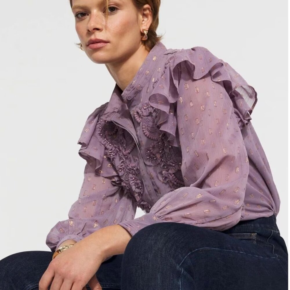 White House Black Market Chiffon Floral Appliqué Blouse – Size S, Enchanted, NWT - Picture 1 of 4